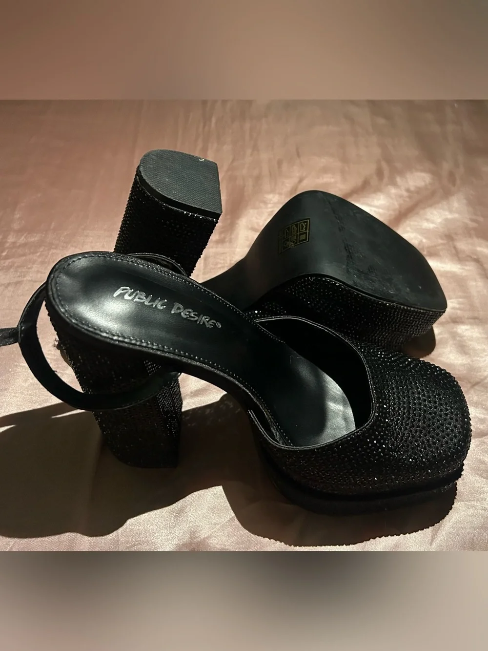 Public Desire Black Rhinestone Platform Heels